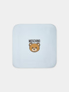 Coperta celeste per neonato con Teddy Bear e logo,Moschino Kids,M6B005 LCA19 40304